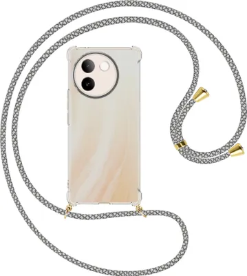 Produktbild von Handykette Backcover-Schutzhülle mit Band (Metall goldfarben) für vivo V30E 5G / V40 lite 5G - weiß/grau kariert