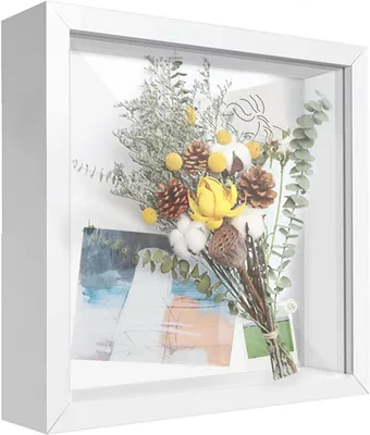 Produktbild von 3D Bilderrahmen zum Befüllen, 22 x 22cm Bilderrahmen Tief Objektrahmen Hölzern bis 3cm, 3D Rahmen für Objekte Blumen H