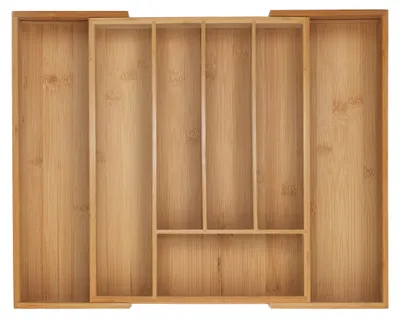Produktbild von Relaxdays Besteckkasten, 5–7 Fächer, ausziehbarer Besteck Schubladeneinsatz, HxBxT: 5 x 29,5-47,5 x 38 cm, Bambus, natur