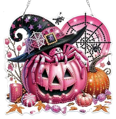 Obrázek produktu pro Halloween, diamantová malba, přívěsek, dýně, 5D, dekorace na okno, oboustranná, sada pro tvoření, zavěsná ozdoba