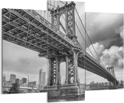 Produktbild von Bild auf Leinwand - Leinwandbild - 3 Teile - Manhattan Brücke Schwarzweiß - 130x100cm - Wand Bild - Wanddeko - Wandbilder - Leinwanddruck - Bilder - Wanddekoration - Leinwand bilder - CB130x100-4156