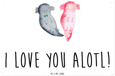 Produktbild von Mr. & Mrs. Panda Magnetschild Axolotl Liebe DIN A3 - Weiß - Geschenk, Schild, Mitbringsel, für Frauen, Hochzeitstag, Wandbild, Blechschild, Freund, Freundin, tafel