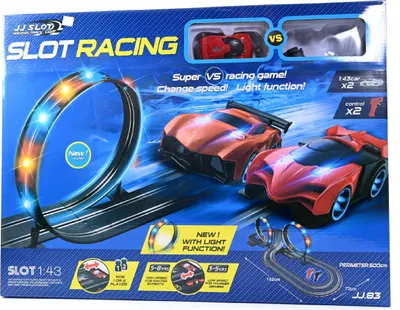 Produktbild von XXL Rennbahn 500cm mit 2 RC Autos & 2 Loopings Elektrische Autorennbahn Duell Set Kinder