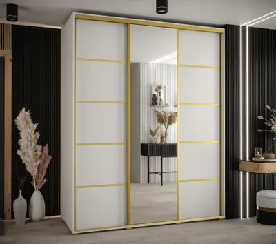 Produktbild von Kleiderschrank YVONA 5 – 190/60 cm, weiß/gold