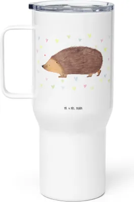 Produktbild von Mr. & Mrs. Panda Thermobecher Igel Herzen - Weiß - Geschenk, Kaffee-to-go-Becher, Kuss, Liebe, Lustige Sprüche, thermosbecher, To-Go-Becher, Herz, Mehrwegbecher, Teetasse