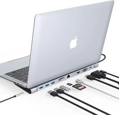 Productafbeelding van Tymyp USB-C Hub, dockingstation met 10 aansluitingen, 4K@30Hz USB-C HDMI, VGA, 3 USB 3.0 poorten