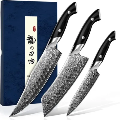 Immagine prodotto di Set di coltelli da cucina giapponesi da 3 pezzi, in acciaio VG-10, con manico in G10