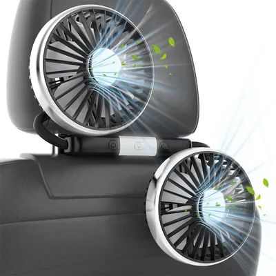 Produktbild von Doppelkopf-Ventilator fürs Auto, 360° drehbar, 3 Geschwindigkeiten, LED-Beleuchtung, USB betrieben, Inklusive Parkscheibe, Für Auto, Wohnmobil & LKW