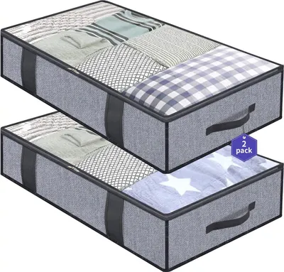 Produktbild von STILVORA Aufbewahrungsbox Unterbett, Aufbewahrungstaschen 2er-Set, Vliesstoff, Staubdicht, platzsparend, für Decken, Kleidung, Bettwäsche und Spielzeug, Grau