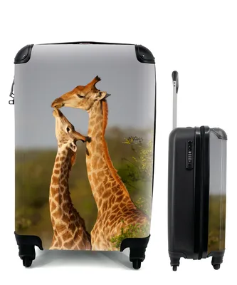 Produktbild von MuchoWow® Koffer Handgepäck Trolley Rollkoffer Kleine Reisekoffer mit 4 Rollen - Giraffe - Baum - Kalb - Porträt - Cabin Size < 55x40x23 cm & 55x40x20 cm - Fotokoffer - Kabinenkoffer - Boardgepäck - Reise-Box - Reisekoffer - Reisegepäck - Koffer mit Bild - Trolley für Kinder