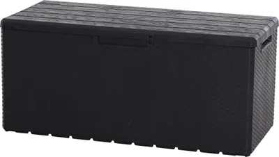 Produktbild von Kissenbox Portofino 340 Liter Rattan/Holzoptik, aus Kunststoff anthrazit