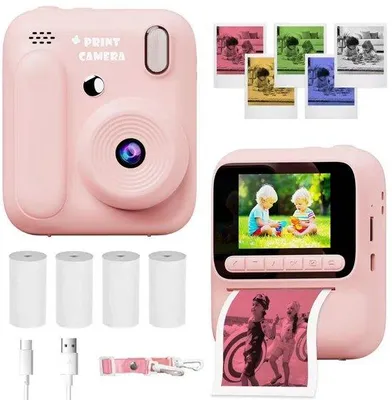 Zdjęcie produktu dla Cyfrowy aparat dla dzieci, rozdzielczość 1080p, 4 rolki filmu, przenośny, dla dziewczynek i chłopców, w wieku 3–14 lat, różowy