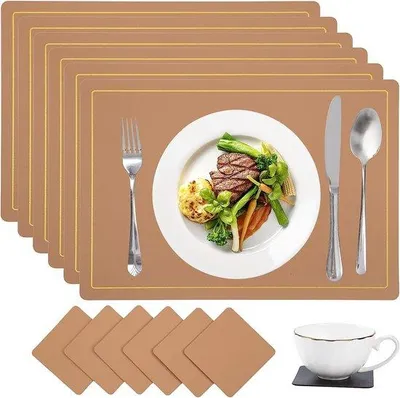 Productafbeelding van Famanu placemats, 6 stuks - Kunstleer, afwasbaar, zwart