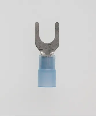 Image de Cosse à sertir DIN 46237 isolée, forme en fourche, section 1,5 mm² - 2,5 mm², bleue, transparente - 1 pièce
