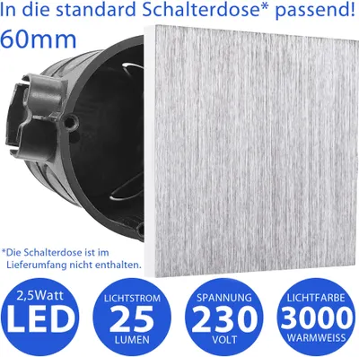 Produktbild von Moderne LED Treppenbeleuchtung 2,5 Watt eckig 6107S-AB in Alu gebürstet