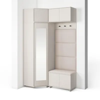 Produktbild von Garderoben-Set Napoli Version 19: Kleiderschrank mit Polsterpaneelen, Schuhschrank und Schrankaufsatz Flur und Eingangsbereich (Cashmere/Trinity 01)