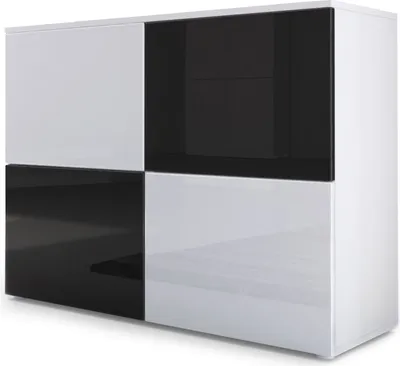 Produktbild von Vladon Sideboard Rova,  Germany, Kommode mit 4 Türen, Weiß matt/Weiß Hochglanz/Schwarz Hochglanz (92 x 72 x 35 cm)