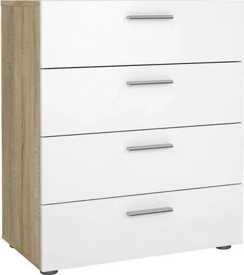 Image de Petra Commode 4 tiroirsReproduction chêne structuré et blanc brillant.
