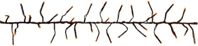 A string of fairy lights with small bulbs attached to a dark wire.
