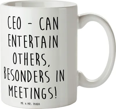 Produktbild von Mr. & Mrs. Panda Kaffeebecher Spruch CEO Unterhaltungskünstler - Weiß - Geschenk, Exekutivverantwortung, Berufsleben, Geschäftsstrategie, Meetings, Kaffeetasse, Tasse