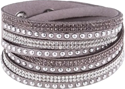 Produktbild von Damen-Armband aus Kunstleder, glänzend, mit Hot-Fix-Strasssteinen, zum Selbermachen, mehrschichtiges Armband, Geschenk-Grau