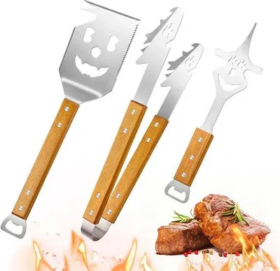 Produktbild von Grillbesteck-Set, 3-teilig – Edelstahl – Grillzange – Fleischgabel – Grillspatel – Multifunktionswerkzeug – Grillwerkzeug