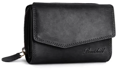 Produktbild von Benthill Damen Geldbörse Echt Leder - Portemonnaie mit RFID Schutz - Portmonee viele Kartenfächer - Echtleder Vintage Damenbörse inkl. Geschenkbox