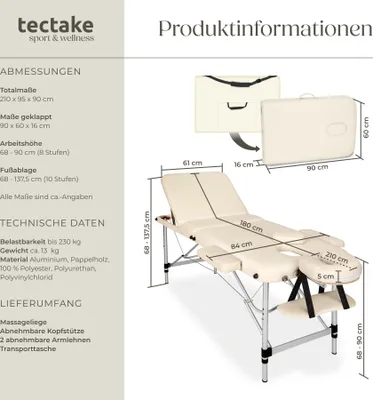Produktbild von 3 Zonen Massageliege Breite 61 cm, Polsterung 5 cm 210 x 95 x 90 cm
