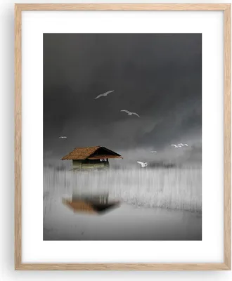 Produktbild von Gerahmtes Poster - Rahmen in heller Eiche - Hütte Nebel Sumpf - 40x50 cm - Wand Bild - Wanddeko - Wandbilder - Kunstposter - Wandposter - Bilderrahmen - Bilder - Kunstdruck - P2NPA40x50-4896