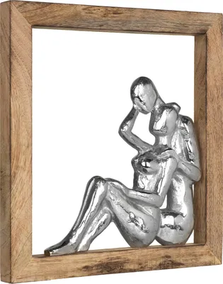 Produktbild von Moritz Skulptur Liebespaar silber im Bilderrahmen I 27 x 29 x 3 cm I verliebtes Paar I Pärchen I Geschenkidee zum Aufhängen I Mangoholz Holz Deko Figur I Wohnzimmer Dekoration