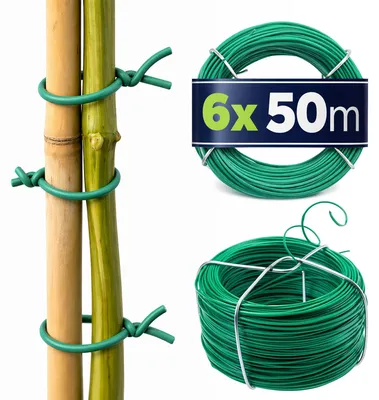 Obrázek produktu pro KADAX drát na rostliny 300 m (6 x 50 m), zahradní drát s ocelovým jádrem a PVC povlakem, zelený vázací drát pro oporu popínavých rostlin, drát na květiny odolný proti povětrnostním vlivům, zelený