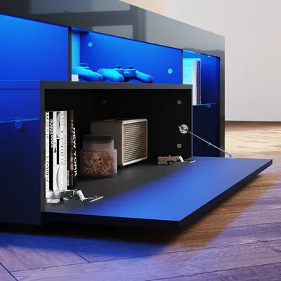 Produktbild von SONNI TV-Schrank Schwarz Hochglanz 160 x 35 x 45cm Ausgestattet mit RGB-Lichtleiste und Aufbewahrungsschrank
