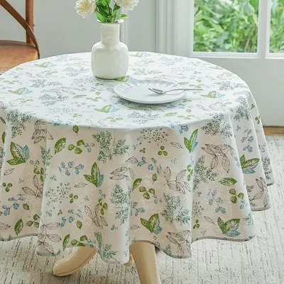 Produktbild von Tischdecke Abwaschbar Rund 120 cm Baumwolle Leinen Lebendige Blätter