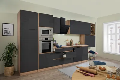 Produktbild von Küche Küchenzeile Küchenblock grifflos Eiche Grau Lorena 445 cm Respekta