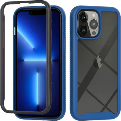 Produktbild von iPhone 13 Pro Hülle, Hybrid Transparente Rückseite Robust TPU Bumper Rutschfest Stoßfest Ganzkörper Schutzhülle für iPhone 13 Pro Dunkelblau