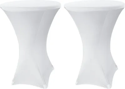 Immagine prodotto di Jopassy 2 pezzi Copritavolo alto elasticizzato bianco Copritavolo elasticizzato premium per tavoli da bistrot/tavoli alti standard Copritavolo elasticizzato Ø 70-75 cm
