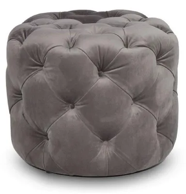 Produktbild von Casa Padrino Luxus Chesterfield Samt Hocker Grau Ø 53 x H. 41 cm - Runder Sitzhocker - Chesterfield Möbel