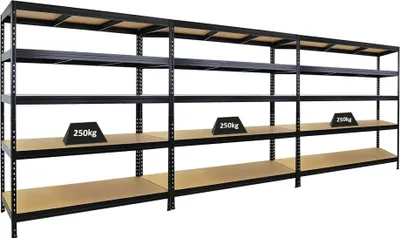 Produktbild von Mega Deal | 3x Schwerlastregal Rivet | HxBxT 180x150x60 cm | Fachlast 250kg | Schwarz