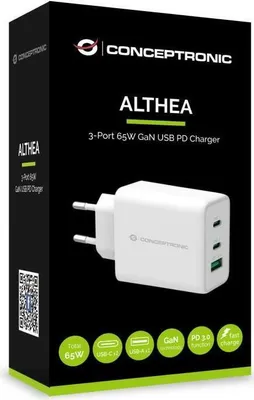 Image de Conceptronic ALTHEA12W 3-Port 65W GaN USB PD Charger - Adaptateur secteur - 65 Watt - 5 A (USB, 2 x USB-C) - blanc