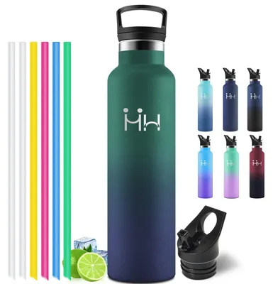 Produktbild von Edelstahl Trinkflasche 1000 ml mit Strohhalm, doppelwandig, Isolierflasche