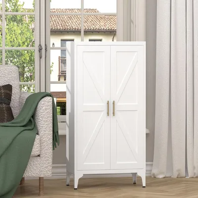 Immagine prodotto di Armadio metallico con 2 ante e ripiani regolabili, mobiletto in acciaio per cucina, sala da pranzo e ufficio, dimensioni 60x30x120 cm, colore bianco