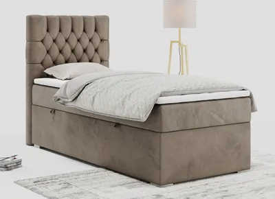 Produktbild von Einzelbett - Boxspringbett 90x200 mit Bettkasten und Matratzentopper - PERA 90 - links - Braun - H3