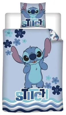 Immagine prodotto di Copertura per letto Lilo e Stitch, motivo Stitch, blu - 140 x 200 cm - federa 65 x 65 cm - 100% flanella