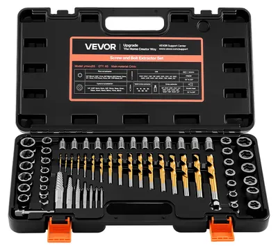 Produktbild von VEVOR Bolzenausdreherset mit Bohrern 65 tlg. Schraubenausdreher mit Adaptern & Stabilem Aufbewahrungskoffer (Schwarz), Schraubenlöser aus Cr-Mo-Stahl zum Entfernen von Bolzen & Muttern & Schrauben