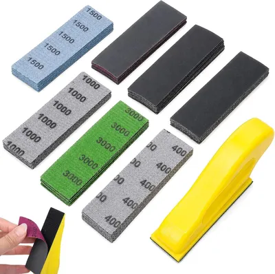 Produktbild von 70-teiliges Schleifpapier-Set mit Hand-Schleifklotz und Schleifblättern, Körnungen 400 bis 3000 für Nass- und Trockenschliff