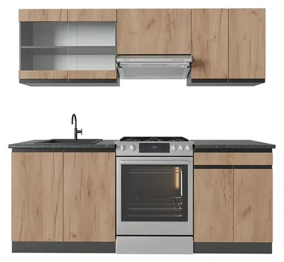 Image de Cuisine Vicco R-Line Chêne doré/anthracite 200cm  J-Shape, PT Anthracite, Model 42894
