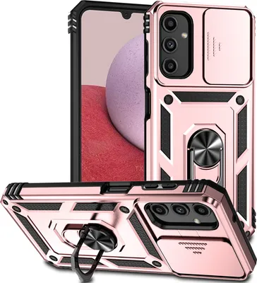 Produktbild von Galaxy A14 5G Hülle mit Schiebe Kamera Schutz und Ringhalter Ständer Robust Rüstung Schutzhülle für Samsung Galaxy A14 5G Roségold