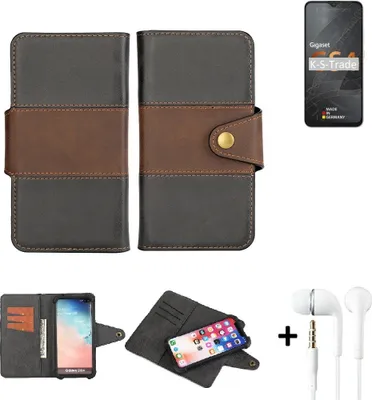 Produktbild von K-S-Trade Handyhülle Schutzhülle Bookstyle Wallet-Case kompatibel mit Gigaset GS4 + earphones Bumper rundumschutz schwarz-braun 1x