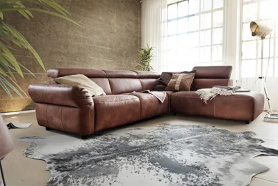 Produktbild von KAWOLA Sofa RISO Ecksofa mit motorischer Sitztiefenverstellung Leder braun Recamiere rechts