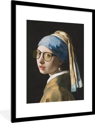 Produktbild von MuchoWow® Gerahmtes Poster Das Mädchen mit dem Perlenohrring - Vermeer - Brillen 60x80 cm - Poster mit Schwarzem Bilderrahmen Wandposter Rahmen Foto Bilder - Wohnzimmer - Dekorationen - Prämie